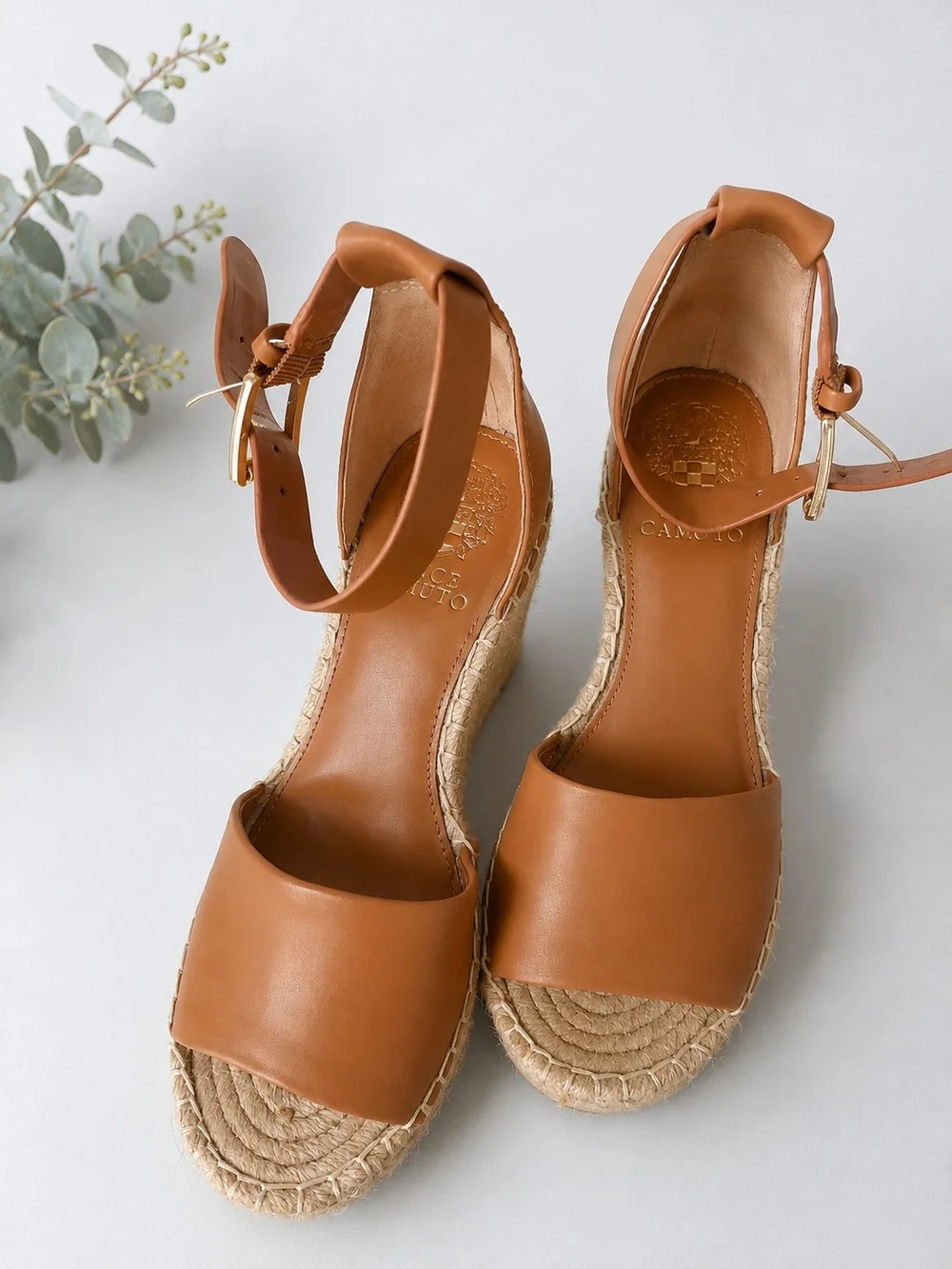 Vince Camuto Cognac Tan Espadrille Wedge Sandals - Ankle Strap